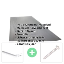 Polycarbonaat kanaalplaat | 16 mm | Profiel Zeven | Voordeelpakket | Plaatbreedte 980 mm | Antracietgrijs | Novalite | Breedte 3,13 m | Lengte 2,00 m #2