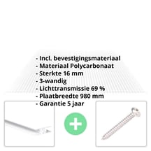 Polycarbonaat kanaalplaat | 16 mm | Profiel Zeven | Voordeelpakket | Plaatbreedte 980 mm | Helder | Novalite | Breedte 3,13 m | Lengte 2,00 m #2