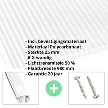 Polycarbonaat kanaalplaat | 25 mm | Profiel A3 | Voordeelpakket | Plaatbreedte 980 mm | Helder | Extra sterk | Breedte 3,08 m | Lengte 2,00 m #2