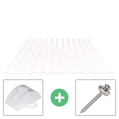 Polycarbonaat golfplaat | 76/18 | Voordeelpakket | 0,90 mm | Opaal wit | Dubbelzijdige UV-bescherming | Breedte 3,05 m | Lengte 2,0