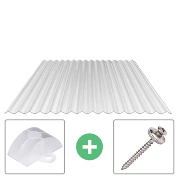 Polycarbonaat golfplaat | 76/18 | Voordeelpakket | 1,40 mm | Helder | Ribbelstructuur | Breedte 3,25 m | Lengte 2,00 m