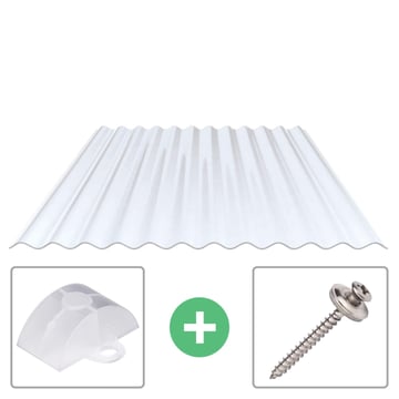 PVC golfplaat | 76/18 | Voordeelpakket | 1,30 mm | Helder, licht blauw getint | Breedte 3,25 m | Lengte 2,00 m