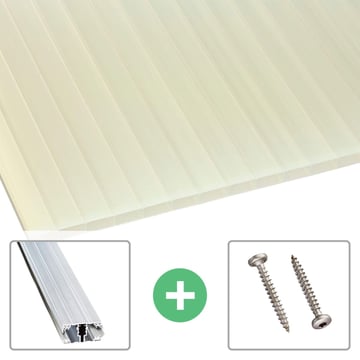 Acrylaat kanaalplaat | 16 mm | Profiel A1 | Voordeelpakket | Plaatbreedte 980 mm | Opaal wit / goud | Breedte 3,08 m | Lengte 2,00 m