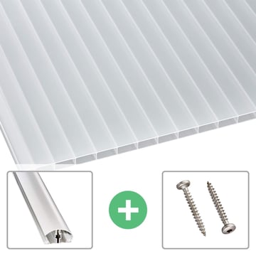 Acrylaat kanaalplaat | 16 mm | Profiel A4 | Voordeelpakket | Plaatbreedte 980 mm | Helder | Breedte 3,09 m | Lengte 2,00 m
