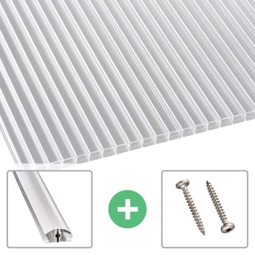 Polycarbonaat kanaalplaat | 16 mm | Profiel A4 | Voordeelpakket | Plaatbreedte 1200 mm | Helder | Blueline | Breedte 3,75 m | Lengte 2,00 m