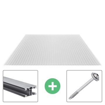 Polycarbonaat kanaalplaat | 16 mm | Profiel ECO | Voordeelpakket | Plaatbreedte 980 mm | Helder | Extra sterk | Breedte 3,05 m | Lengte 2,00 m