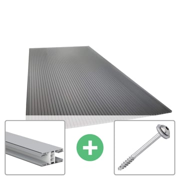 Polycarbonaat kanaalplaat | 16 mm | Profiel Mendig | Voordeelpakket | Plaatbreedte 980 mm | Antracietgrijs | Novalite | Breedte 3,09 m | Lengte 2,00 m