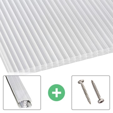 Polycarbonaat kanaalplaat | 25 mm | Profiel A3 | Voordeelpakket | Plaatbreedte 980 mm | Helder | Extra sterk | Breedte 3,08 m | Lengte 2,00 m