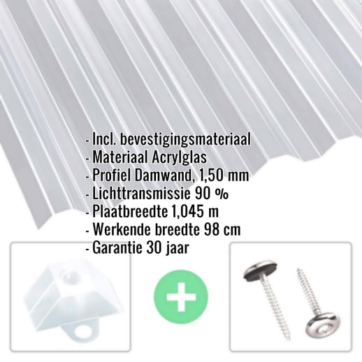 Acrylaat golfplaat | 76/18 | Voordeelpakket | 1,50 mm | Helder | Breedte 3,00 m | Lengte 2,00 m #2