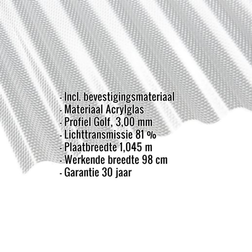 Acrylaat golfplaat | 76/18 | Voordeelpakket | 3,00 mm | Helder | Honingraatstructuur | Breedte 3,98 m | Lengte 2,00 m #2