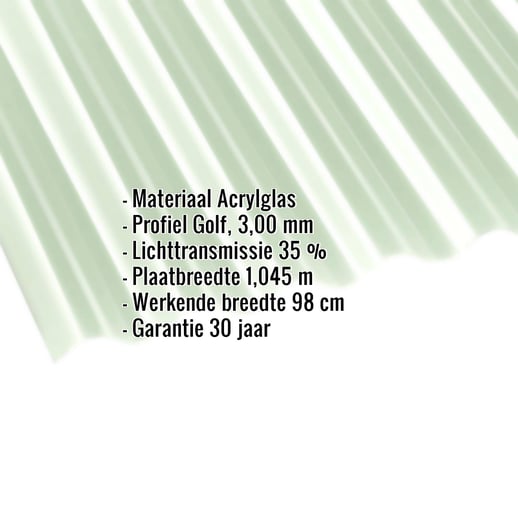 Acrylaat golfplaat | 76/18 | 3,00 mm | Opaal wit | Warmtewerend | 2,00 m #2