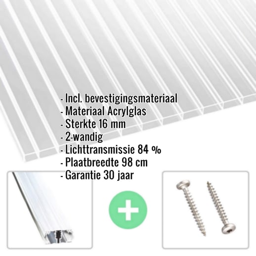 Acrylaat kanaalplaat | 16 mm | Profiel A1 | Voordeelpakket | Plaatbreedte 98 cm | Helder | Breedte 3,08 m | Lengte 2,00 m #2