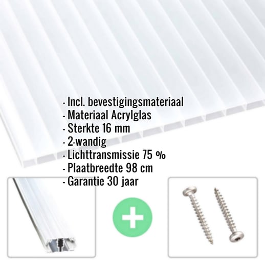 Acrylaat kanaalplaat | 16 mm | Profiel A1 | Voordeelpakket | Plaatbreedte 98 cm | Helder | Breedte 3,08 m | Lengte 2,00 m #2