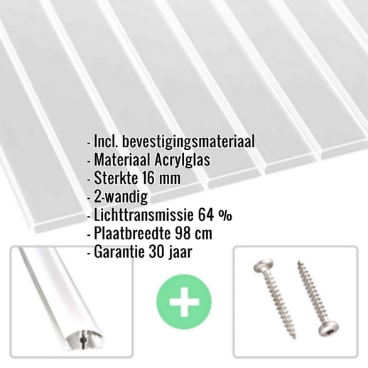 Acrylaat kanaalplaat | 16 mm | Profiel A4 | Voordeelpakket | Plaatbreedte 98 cm | Helder | Extra brede kanalen | Breedte 3,09 m | Länge 2,00 #2
