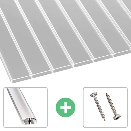 Acrylaat kanaalplaat | 16 mm | Profiel A4 | Voordeelpakket | Plaatbreedte 98 cm | Helder | Extra brede kanalen | Breedte 3,09 m | Länge 2,00 #1