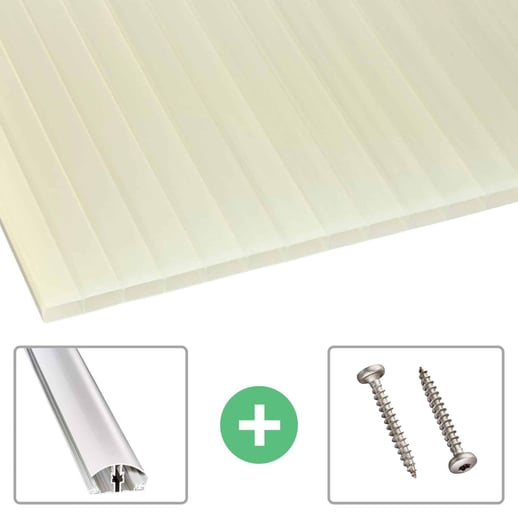 Acrylaat kanaalplaat | 16 mm | Profiel A4 | Voordeelpakket | Plaatbreedte 98 cm | Opaal wit / goud | Breedte 3,09 m | Lengte 2,00 m #1