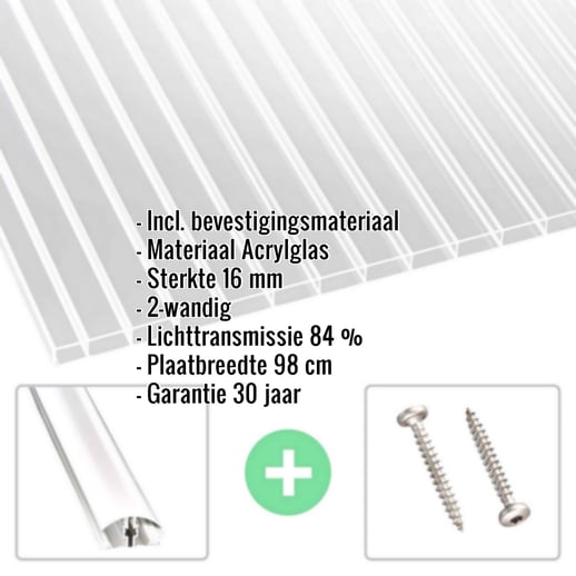 Acrylaat kanaalplaat | 16 mm | Profiel A4 | Voordeelpakket | Plaatbreedte 98 cm | Helder | Breedte 3,09 m | Lengte 2,00 m #2
