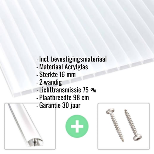 Acrylaat kanaalplaat | 16 mm | Profiel A4 | Voordeelpakket | Plaatbreedte 98 cm | Helder | Breedte 3,09 m | Lengte 2,00 m #2