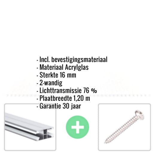 Acrylaat kanaalplaat | 16 mm | Profiel DUO | Voordeelpakket | Plaatbreedte 1,20 m | Opaal wit | Breedte 3,75 m | Lengte 2,00 m #2