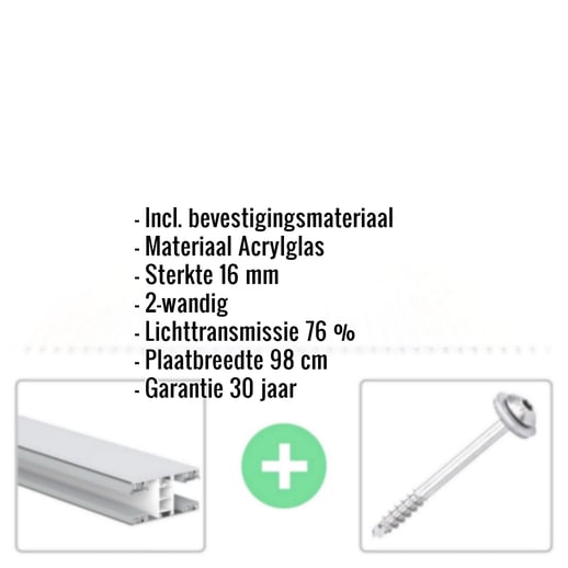 Acrylaat kanaalplaat | 16 mm | Profiel Mendig | Voordeelpakket | Plaatbreedte 1,20 m | Opaal wit | Breedte 3,75 m | Lengte 2,00 m #2