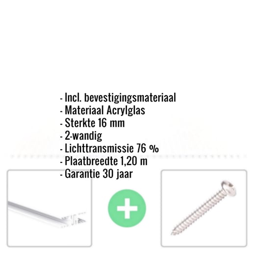 Acrylaat kanaalplaat | 16 mm | Profiel Zeven | Voordeelpakket | Plaatbreedte 1,20 m | Opaal wit | Breedte 3,79 m | Lengte 2,00 m #2