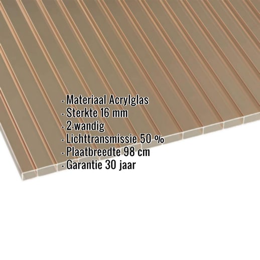 Acrylaat kanaalplaat | 16 mm | Breedte 98 cm | Brons | 7,00 m #2
