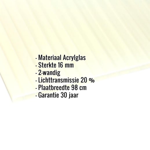 Acrylaat kanaalplaat | 16 mm | Breedte 98 cm | Opaal wit / Goud | Warmtewerend | 2,00 m #2