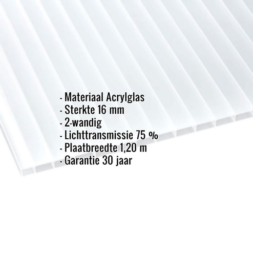 Acrylaat kanaalplaat | 16 mm | Breedte 1,20 m | Opaal wit | 7,00 m #2