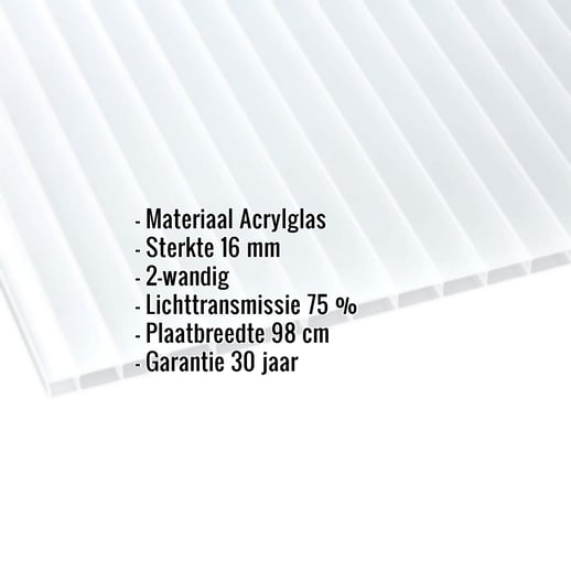 Acrylaat kanaalplaat | 16 mm | Breedte 98 cm | Opaal wit | 7,00 m #2
