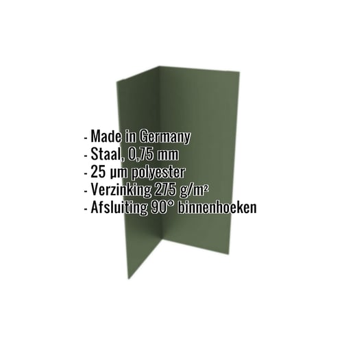 Binnenhoek | 10 cm x 10 cm x 2,00 m | Staal 0,75 mm | 25 µm Polyester | 6020 - Chroomoxydegroen #2