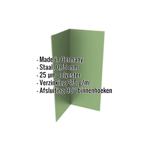 Binnenhoek | 10 cm x 10 cm x 2,00 m | Staal 0,75 mm | 25 µm Polyester | 6011 - Resedagroen #2