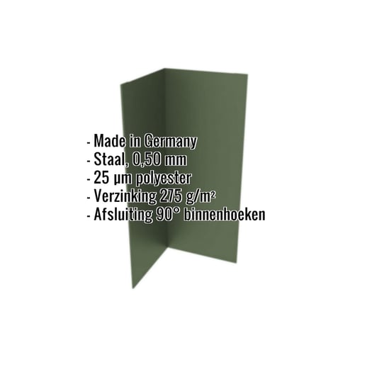 Binnenhoek | 15 cm x 15 cm x 2,00 m | Staal 0,50 mm | 35 µm mattpolyester | 011 - Groen #2