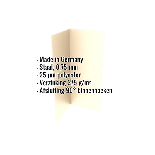 Binnenhoek | 15 cm x 15 cm x 2,00 m | Staal 0,75 mm | 25 µm Polyester | 1015 - Licht ivoorkleurig #2