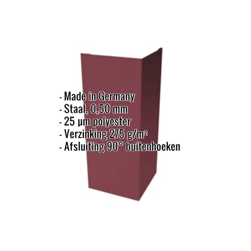 Buitenhoek | 10 cm x 10 cm x 2,00 m | Staal 0,50 mm | 25 µm Polyester | 3005 - Wijnrood #2