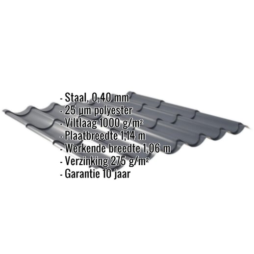 Dakpanplaat 2/1060 | Anti-Drup 1000 g/m² | Restpartij | Staal 0,40 mm | 25 µm Polyester | 7016 - Antracietgrijs #2