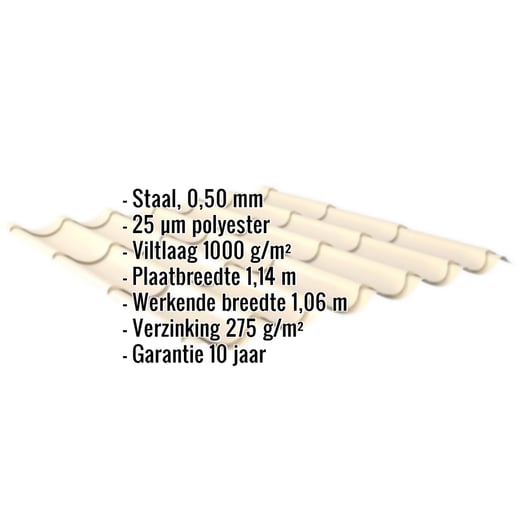 Dakpanplaat 2/1060 | Anti-Drup 1000 g/m² | Staal 0,50 mm | 25 µm Polyester | 1015 - Licht ivoorkleurig #2