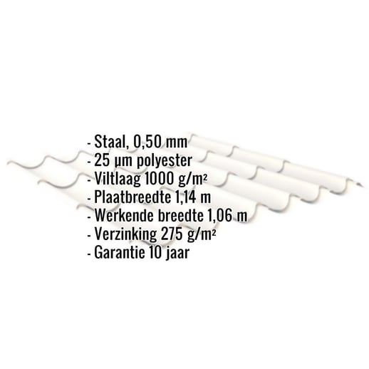 Dakpanplaat 2/1060 | Anti-Drup 1000 g/m² | Staal 0,50 mm | 25 µm Polyester | 9010 - Zuiverwit #2