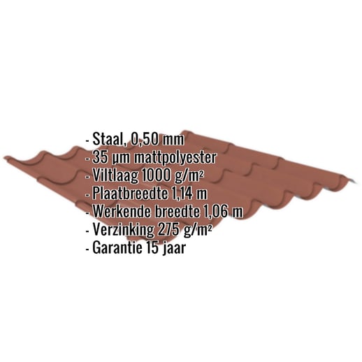 Dakpanplaat 2/1060 | Anti-Drup 1000 g/m² | Staal 0,50 mm | 35 µm Mattpolyester | 75 - Terracotta #2