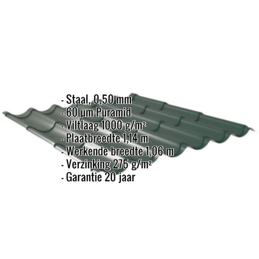 Dakpanplaat 2/1060 | Anti-Drup 1000 g/m² | Staal 0,50 mm | 60 µm Puramid | 6005 - Mosgroen #2