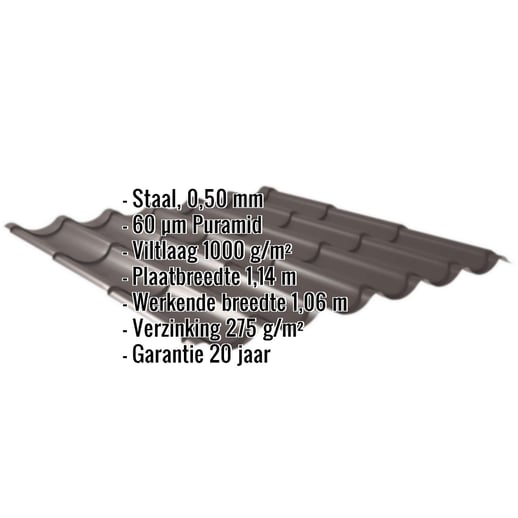Dakpanplaat 2/1060 | Anti-Drup 1000 g/m² | Staal 0,50 mm | 60 µm Puramid | 8017 - Chocoladebruin #2
