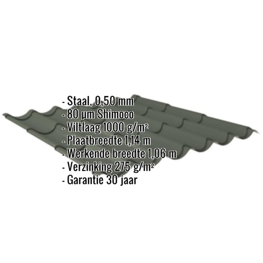 Dakpanplaat 2/1060 | Anti-Drup 1000 g/m² | Staal 0,50 mm | 80 µm Shimoco | 6020 - Chroomoxydegroen #2