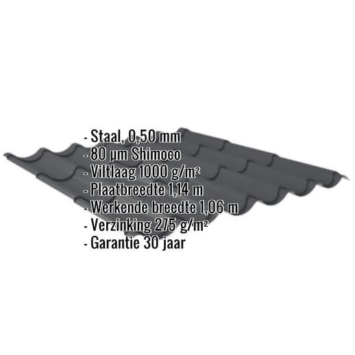 Dakpanplaat 2/1060 | Anti-Drup 1000 g/m² | Staal 0,50 mm | 80 µm Shimoco | 7016 - Antracietgrijs #2