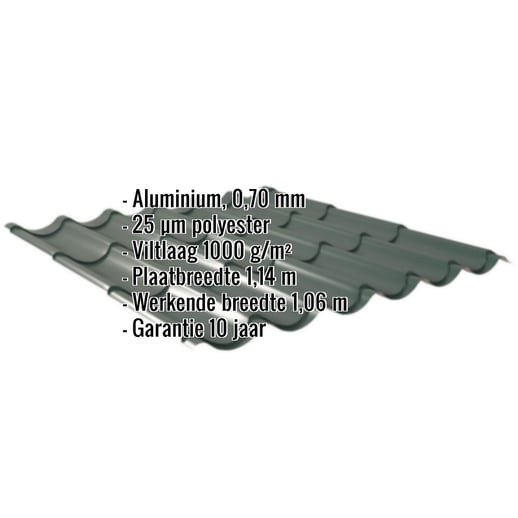 Dakpanplaat 2/1060 | Anti-Drup 1000 g/m² | Aluminium 0,70 mm | 25 µm Polyester | 6005 - Mosgroen #2