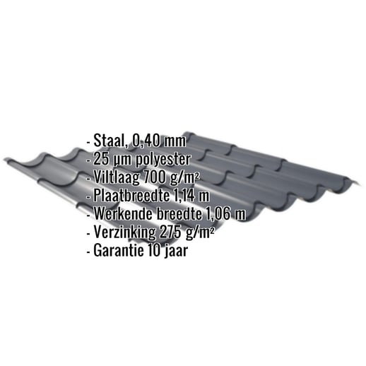 Dakpanplaat 2/1060 | Anti-Drup 700 g/m² | Restpartij | Staal 0,40 mm | 25 µm Polyester | 7016 - Antracietgrijs #2