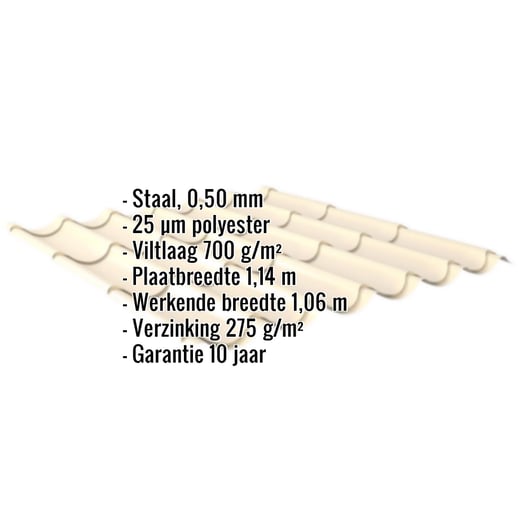 Dakpanplaat 2/1060 | Anti-Drup 700 g/m² | Staal 0,50 mm | 25 µm Polyester | 1015 - Licht ivoorkleurig #2