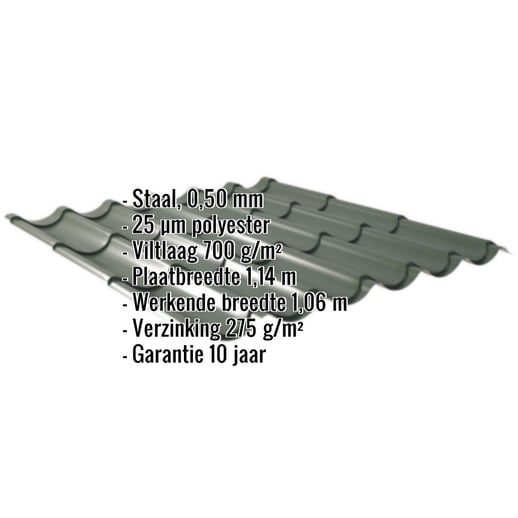 Dakpanplaat 2/1060 | Anti-Drup 700 g/m² | Staal 0,50 mm | 25 µm Polyester | 6020 - Chroomoxydegroen #2