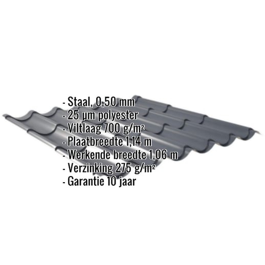 Dakpanplaat 2/1060 | Anti-Drup 700 g/m² | Staal 0,50 mm | 25 µm Polyester | 7016 - Antracietgrijs #2