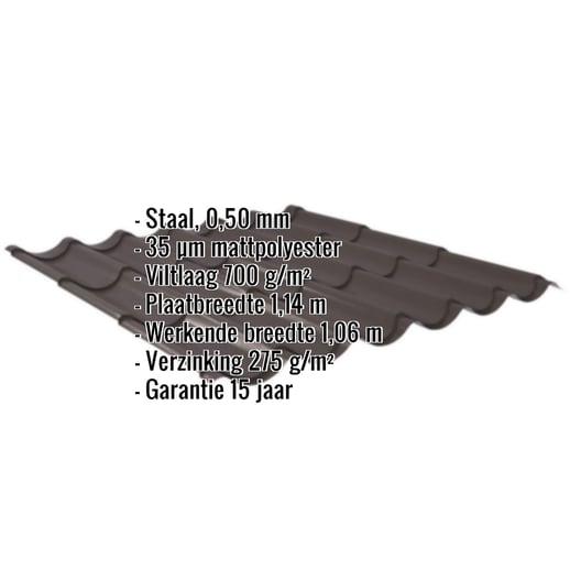 Dakpanplaat 2/1060 | Anti-Drup 700 g/m² | Staal 0,50 mm | 35 µm Mattpolyester | 32 - Donkerbruin #2