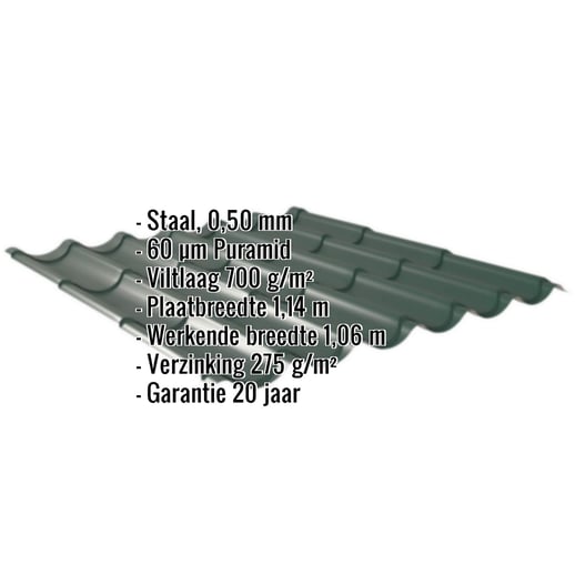 Dakpanplaat 2/1060 | Anti-Drup 700 g/m² | Staal 0,50 mm | 60 µm Puramid | 6005 - Mosgroen #2