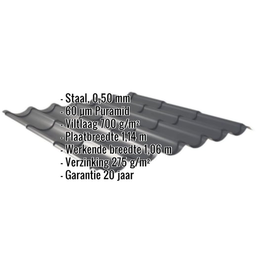 Dakpanplaat 2/1060 | Anti-Drup 700 g/m² | Staal 0,50 mm | 60 µm Puramid | 7016 - Antracietgrijs #2